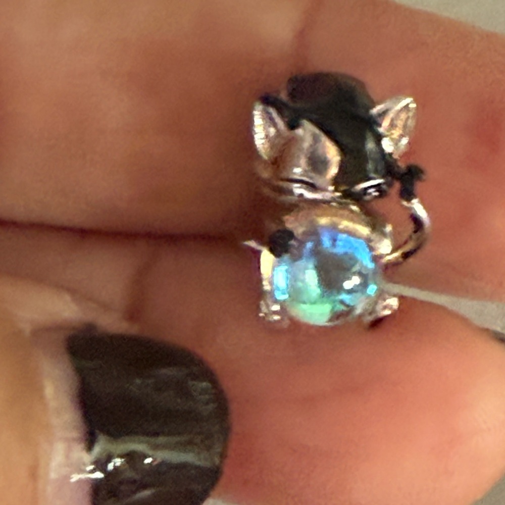 Silver Cat Ring With Blue Gem - image 3